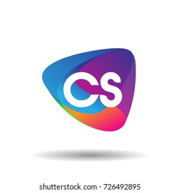 Letter CS logo with colorful splash background, letter combination logo design for creative industry, web, business and company.