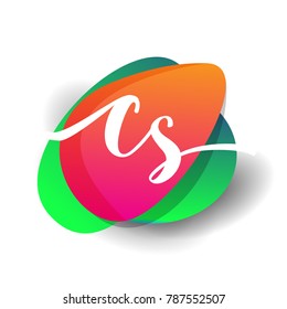 Letter CS logo with colorful splash background, letter combination logo design for creative industry, web, business and company.