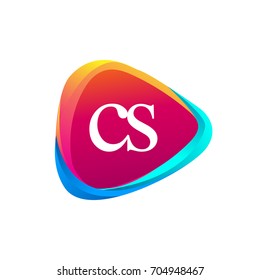 Letter CS logo in triangle shape and colorful background, letter combination logo design for company identity.