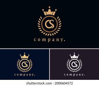 Letter CS, SC laurel wreath monogram template. Beautiful crown logo for Royalty, business card, Boutique, Hotel, Heraldic, Cafe, Restaurant, Web design, Jewelry. Elegant vector emblem illustration.