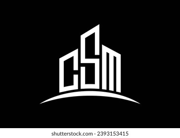 Letter CSM building vector monogram logo design template. Building Shape CSM logo.