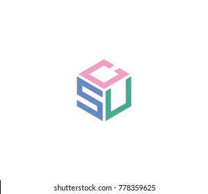 Letter CSU logo template. Three letter icon. hexagon logo