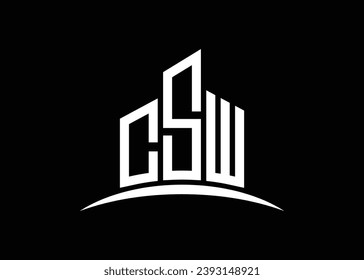 Letter CSW building vector monogram logo design template. Building Shape CSW logo.