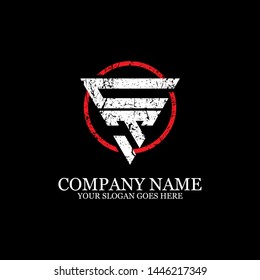 Letter CT creative triangle in red circle color logo designs, with rustic and grunge vector
