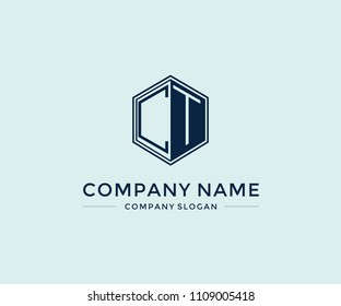 Letter CT Inside Hexagon Polygon Logo