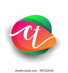 Letter CT logo with colorful splash background, letter combination logo design for creative industry, web, business and company.