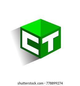 Letter CT logo in hexagon shape and green background, cube logo with letter design for company identity.
