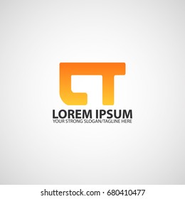 Letter CT logo linked design, vector icon connected in orange color.