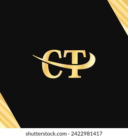 Letter CT Monogram Logo golden serif typography vector of business name royal identity design