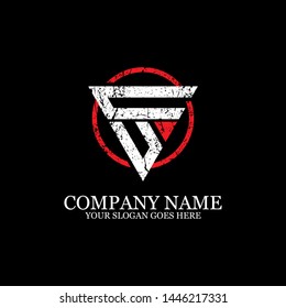 Letter CU creative triangle in red circle color logo designs, with rustic and grunge vector
