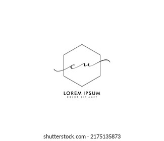 Letter CU Initial handwriting logo with signature and hand drawn style.