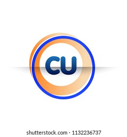 Letter CU logo with colorful circle, letter combination logo design with ring, circle object for creative industry, web, business and company.