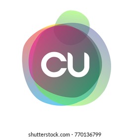 Letter CU logo with colorful splash background, letter combination logo design for creative industry, web, business and company.

