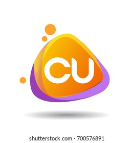Letter CU logo in triangle splash and colorful background, letter combination logo design for creative industry, web, business and company.