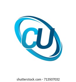 letter CU logotype design for company name colored blue swoosh. vector logo for business and company identity.