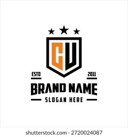 letra CU monograma escudo estrela logotipo design vetor modelo