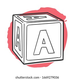 Letter Cube Baby Traditional Doodle. Icons Sketch Hand Made. Design Vector Line Art.