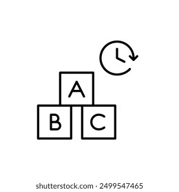 Letter cubes with alphabet and clock. Play and learn time for babies. Pixel perfect vector icon