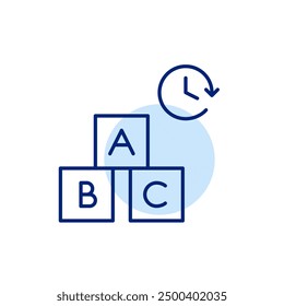 Letter cubes with alphabet and clock. Play and learn time for babies. Pixel perfect, editable stroke icon