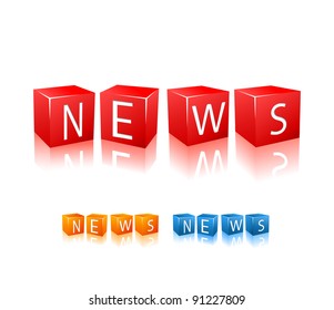 Letter cubes composed in word news. Vector illustration isolated on white background
