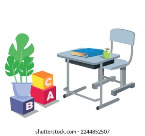 letter cubes with flower and classroom lecture table