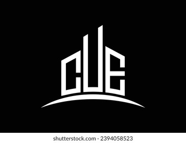 Letter CUE building vector monogram logo design template. Building Shape CUE logo.
