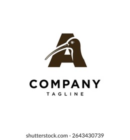 Letter A Curlew bird Logo Icon Vector