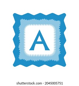 letter A in a curly square frame with a wavy edge