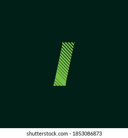 letter I cursive texture in green color with slanted lines, speed and movement