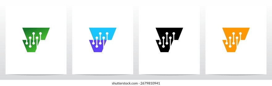 Puntada de corte de letras juntas por nodos de líneas Diseño inicial del logotipo V