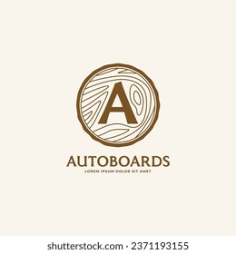 Letter A with cut wood texture logo design vector illustration