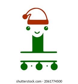 Letter i cute Christmas character, name monogram design, Christmas or New Year clip art