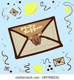 
Letter with cute drawn deer and lemons. Vector image.