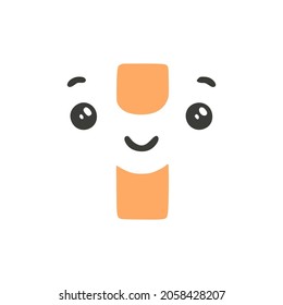 Letter I cute kawaii character isolated on white background, vector clip art.