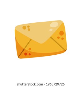 Letter. Cute yellow envelope with a message and mail. Flat cartoon illustration isolated on white