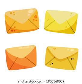 Letter. Cute yellow envelope with a message and mail. Flat cartoon illustration isolated on white