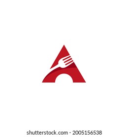 letter A and cutlery for the logo of restaurants, cafes, canteens or other places to eat