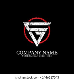 Letter CV creative triangle in red circle color logo designs, with rustic and grunge vector
