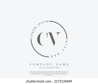 Letter CV Initial handwriting logo with signature and hand drawn style.