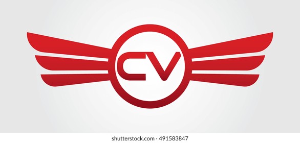 Letter CV Winged Logo Color Red