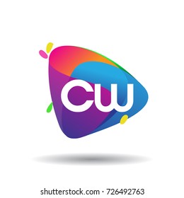 Letter CW logo with colorful splash background, letter combination logo design for creative industry, web, business and company.