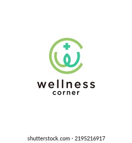letter CW logo with leaf concept for wellness care vector template