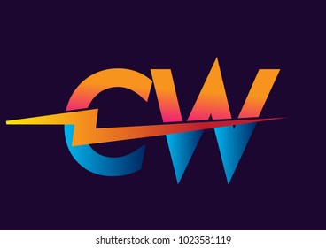 Letter CW logo with Lightning icon, letter combination Power Energy Logo design for Creative Power ideas, web, business and company.