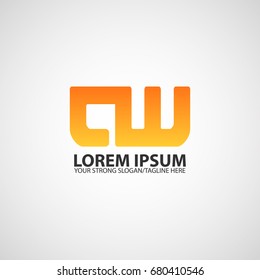 Letter CW logo linked design, vector icon connected in orange color.