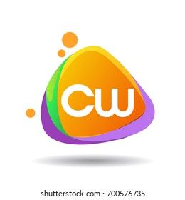 Letter CW logo in triangle splash and colorful background, letter combination logo design for creative industry, web, business and company.