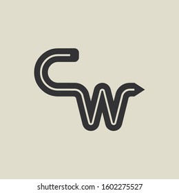Letter CW pencil shape logo design. Link icon in flat style isolated on grey background. Graphic alphabet symbol for your corporate business identity, website, app, UI. Arts logo design inspiration.