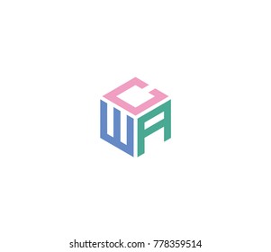 Letter CWA logo template. Three letter icon. hexagon logo