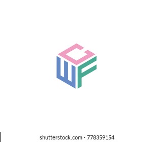 Letter CWF logo template. Three letter icon. hexagon logo
