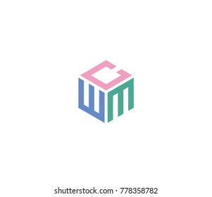 Letra CWM logo Plantilla. Icono de tres letras. logotipo hexagonal