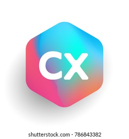 Letter CX logo in hexagon shape and colorful background, letter combination logo design for business and company identity.
